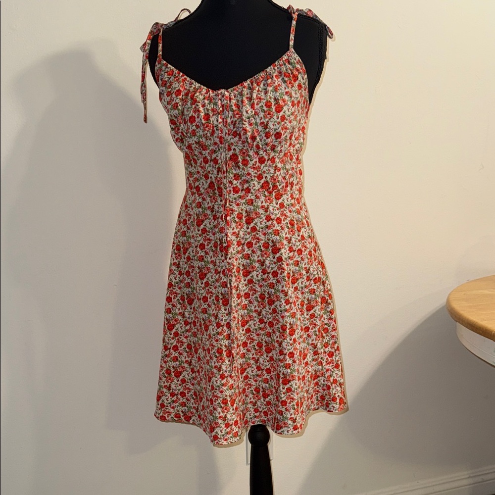 SHEIN Red and White Floral Mini Dress